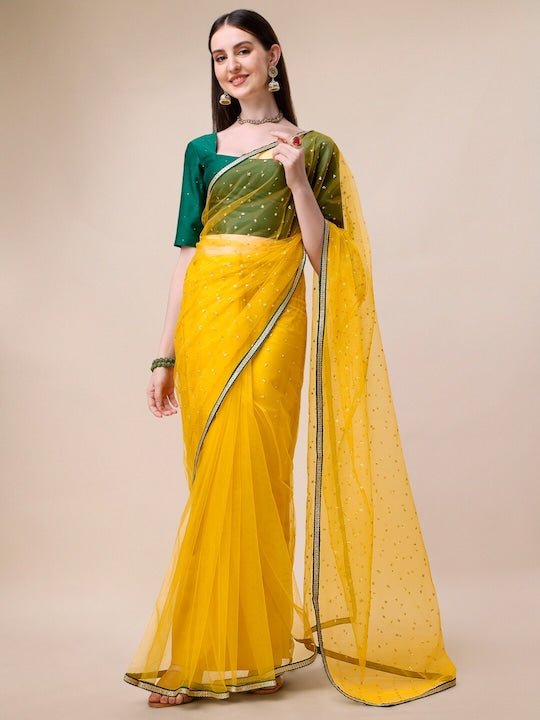 Embroidered Zari Net Sarees - Inddus.com