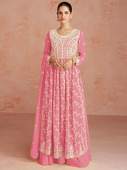 Enchanting Pink Georgette Anarkali Suit - Inddus.com