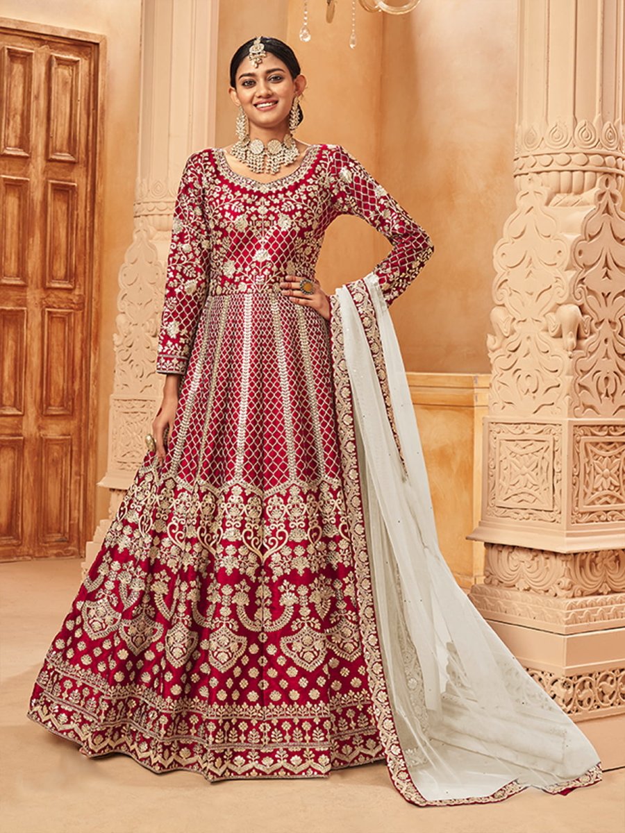 Endearing Rani Red Art Silk Festive Gown - Inddus.com