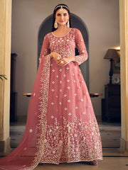 Enthralling Pink Partywear Anarkali-Suit - Inddus.com