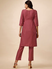 Ethnic Embellished Yoke Design Straight Kurta with Trousers - Inddus.com