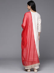 Ethnic Motifs Embroidered Chanderi Cotton Kurta With Palazzos & Dupatta - Inddus.com