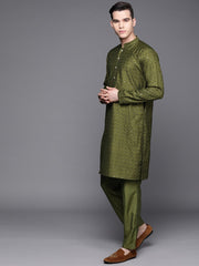 Ethnic Motifs Embroidered Chikankari Kurta with Trousers - Inddus.com