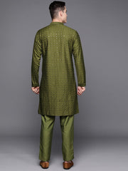 Ethnic Motifs Embroidered Chikankari Kurta with Trousers - Inddus.com