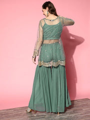 Ethnic Motifs Embroidered Kurti With Sharara - Inddus.com