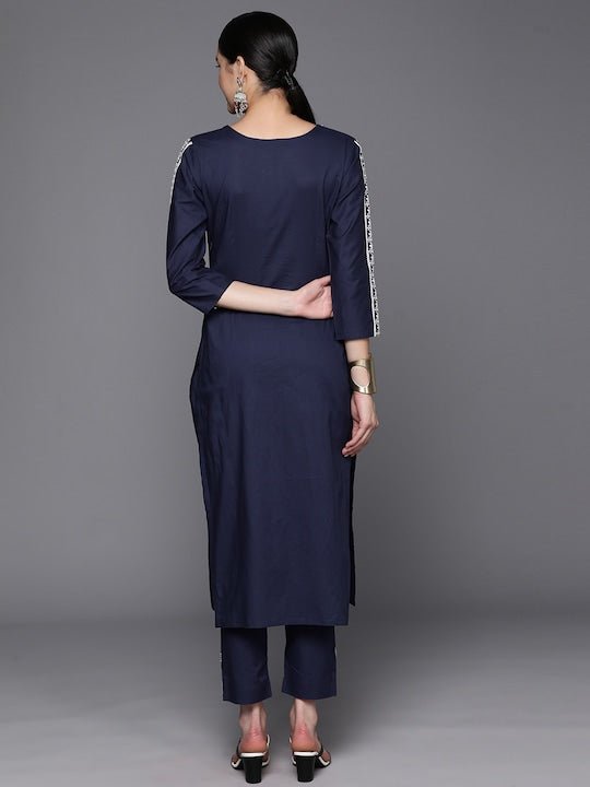 Ethnic Motifs Embroidered Regular Chikankari Kurta with Trousers - Inddus.com