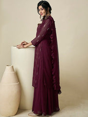 Ethnic Motifs Embroidered Regular Sequinned Kurta With Palazzos & With Dupatta - Inddus.com