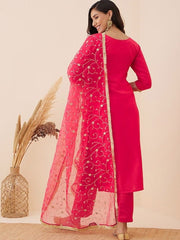Ethnic Motifs Embroidered Regular Sequinned Kurta With Trousers & Dupatta - Inddus.com