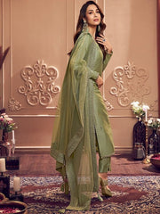 Ethnic Motifs Embroidered Round Neck Long Sleeve Zari Kurta Set With Dupatta - Inddus.com