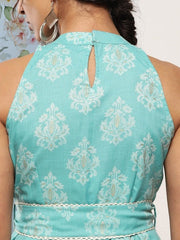 Ethnic Motifs Halter Neck Tie-Ups Midi Dress - Inddus.com