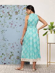 Ethnic Motifs Halter Neck Tie-Ups Midi Dress - Inddus.com