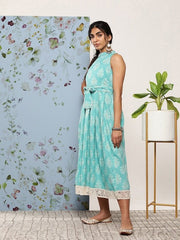 Ethnic Motifs Halter Neck Tie-Ups Midi Dress - Inddus.com