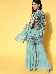 Ethnic Motifs Net Sheer Kurta Set - Inddus.com