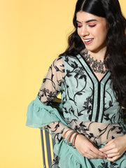 Ethnic Motifs Net Sheer Kurta Set - Inddus.com