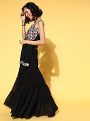 Ethnic Motifs Poly Georgette Swirling Volume Kurta Set - Inddus.com