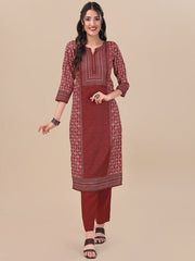 Ethnic Motifs Printed Pure Cotton Kurta with Trousers - Inddus.com