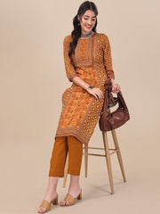 Ethnic Motifs Printed Straight Pure Cotton Kurta With Trousers - Inddus.com