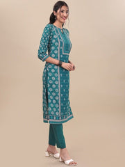 Ethnic Motifs Printed Straight Pure Cotton Kurta with Trousers - Inddus.com
