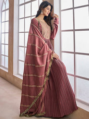 Ethnic Motifs Sequinned Embroidered Pleated Kurta With Dupatta - Inddus.com