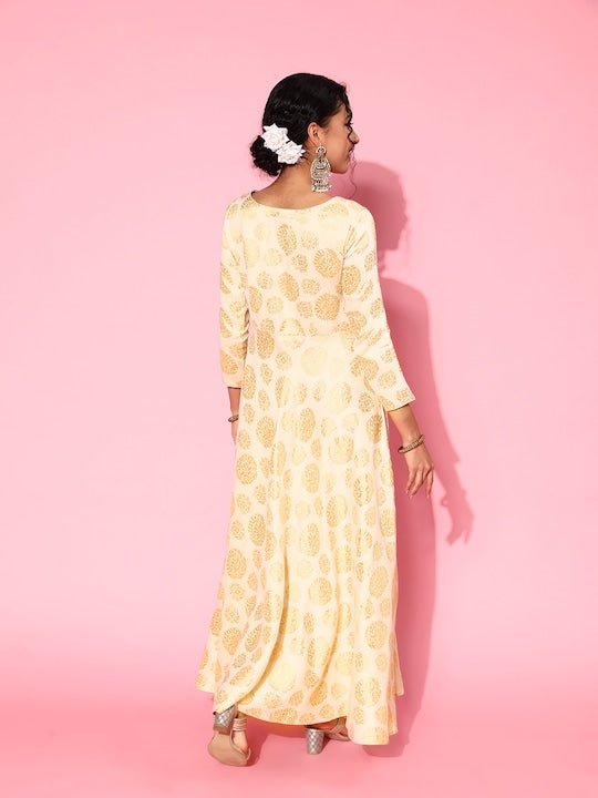 Ethnic Motifs Tie-Up Neck Maxi Dress - Inddus.com