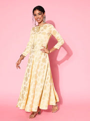 Ethnic Motifs Tie-Up Neck Maxi Dress - Inddus.com