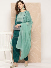 Ethnic Motifs Yoke Design Sequinned Kurta With Salwar & Dupatta - Inddus.com