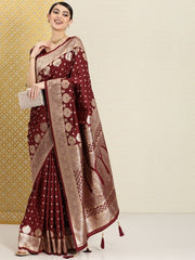 Ethnic Motifs Zari Banarasi Saree - Inddus.com