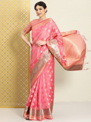 Ethnic Motifs Zari Organza Saree - Inddus.com
