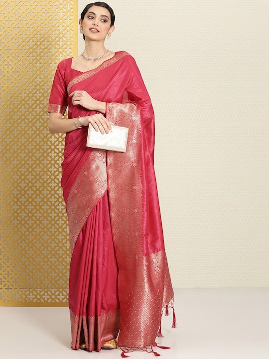 Ethnic Motifs Zari Silk Blend Saree - Inddus.com