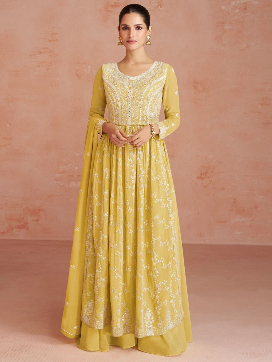 Exotic Yellow Georgette Anarkali Suit - Inddus.com