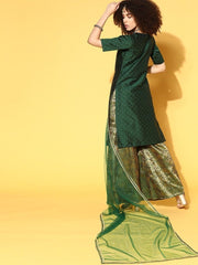 fantastic green silk blend woven design kurta set