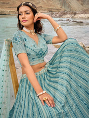 Firozi Georgette Embroidered Lehenga Choli - Inddus.com