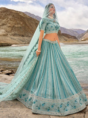 Firozi Georgette Embroidered Lehenga Choli - Inddus.com