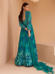 Firozi Georgette Partywear Gown - Inddus.com