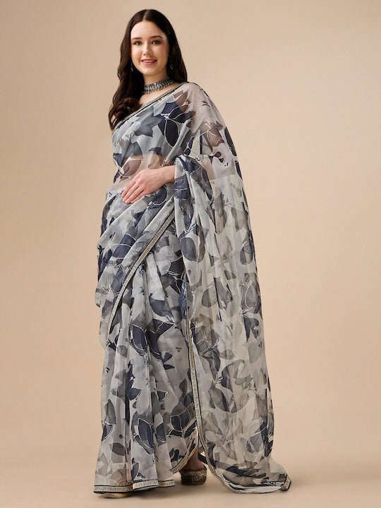 Floral Digital Printed Organza Saree - Inddus.com