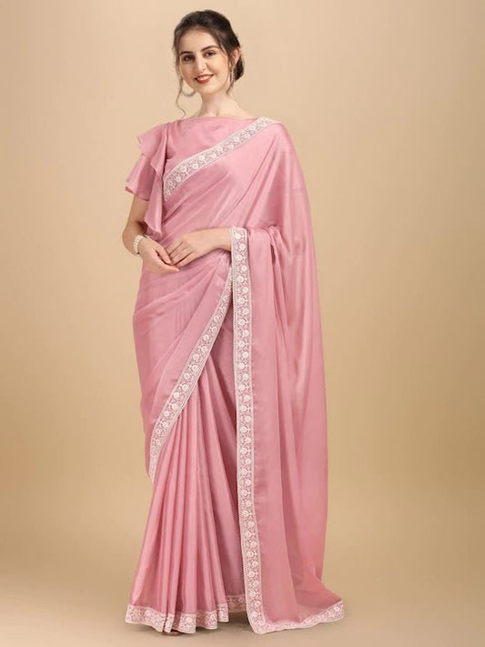 Floral Embroidered Border Saree - Inddus.com