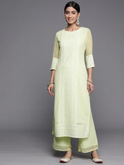 Floral Embroidered Chikankari Kurta with Palazzos - Inddus.com