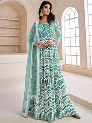 Floral Embroidered Fit & Flare Maxi Ethnic Dresses With Dupatta - Inddus.com