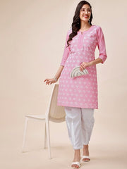 Floral Embroidered Kurta with Dhoti Pants - Inddus.com