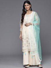 Floral Embroidered Kurta With Palazzos & Dupatta - Inddus.com