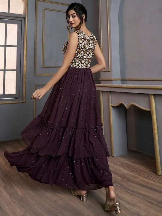 Floral Embroidered Layered Fit & Flare Maxi Ethnic Dress M-38 Floral Embroidered Layered Fit & Flare Maxi Ethnic Dress M-38