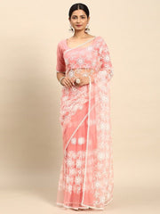 Floral Embroidered Net Saree - Inddus.com