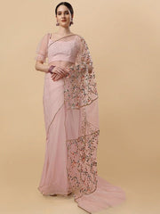 Floral Embroidered Net Saree - Inddus.com