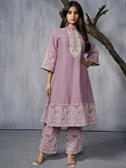 Floral Embroidered Regular A-Line Kurta with Palazzos - Inddus.com