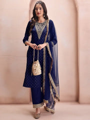 Floral Embroidered Regular Beads and Stones Kurta with Trousers & With Dupatta - Inddus.com