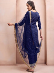 Floral Embroidered Regular Beads and Stones Kurta with Trousers & With Dupatta - Inddus.com