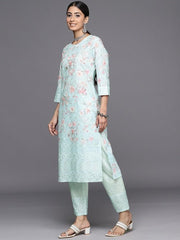 Floral Embroidered Regular Chikankari Kurta with Trousers - Inddus.com