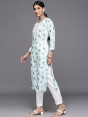 Floral Embroidered Regular Chikankari Kurta With Trousers - Inddus.com