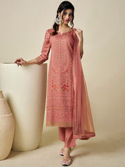 Floral Embroidered Regular Pure Cotton Kurta With Trousers & Dupatta - Inddus.com
