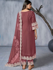 Floral Embroidered Regular Thread Work Kurta With Trousers & Dupatta - Inddus.com
